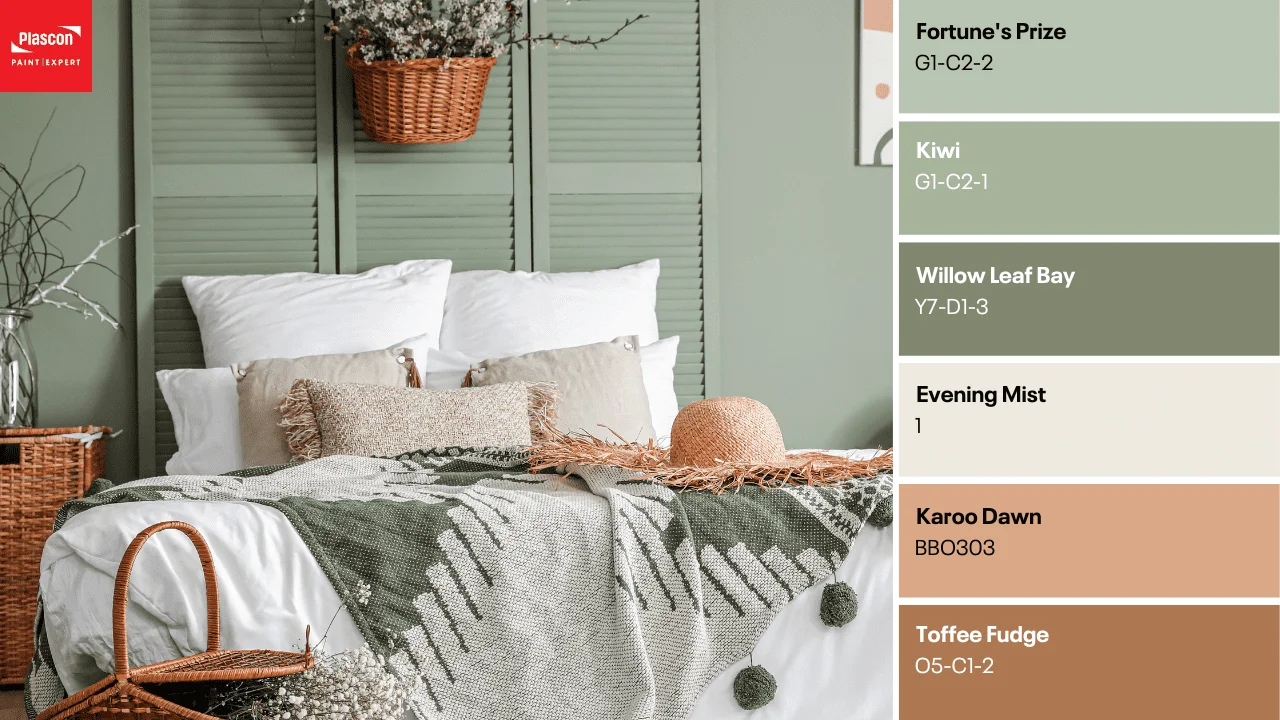 Bohemian Bedroom - Fortune's Prize | Kiwi | Willow Leaf Bay | Evening Mist | Karoo Dawn | Toffee Fudge